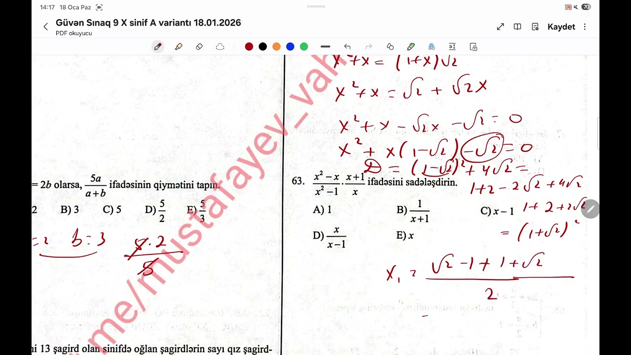 🔴Güvən sınaq 9/ 18.01.2026🔴Buraxılış 10-cu sinif.Riyaziyyat