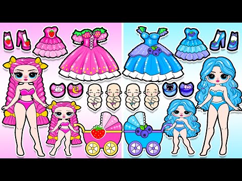 PINK vs BLUE Barbie 👗 Disney Princess Pregnant Doctor Playset Handmade | DIY Art & Paper Craft