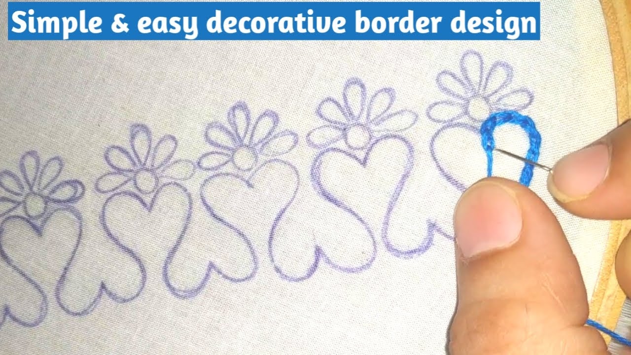 Simple & Easy Decorative Border Design| Chain Stitch &  half flower design