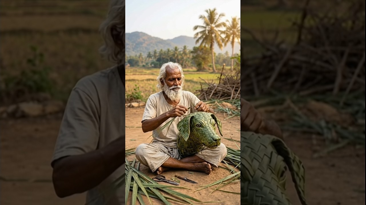 Dog and Puppy Made by Palm Leaves 🐕 🌿 |wooden toys|wood crafting| #craft #ai #dog