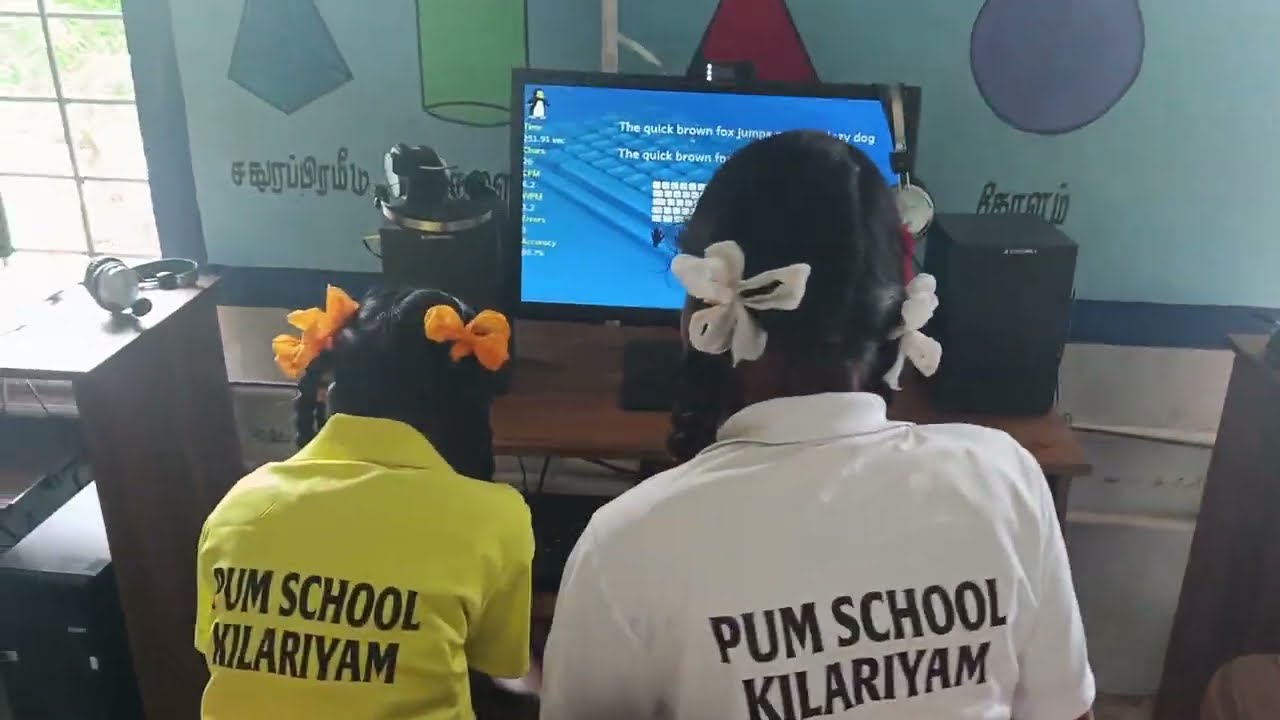Typing letters using appropriate fingers practice TNSPARK Hi tech lab PUMS kilariyam Thiruvarur dt