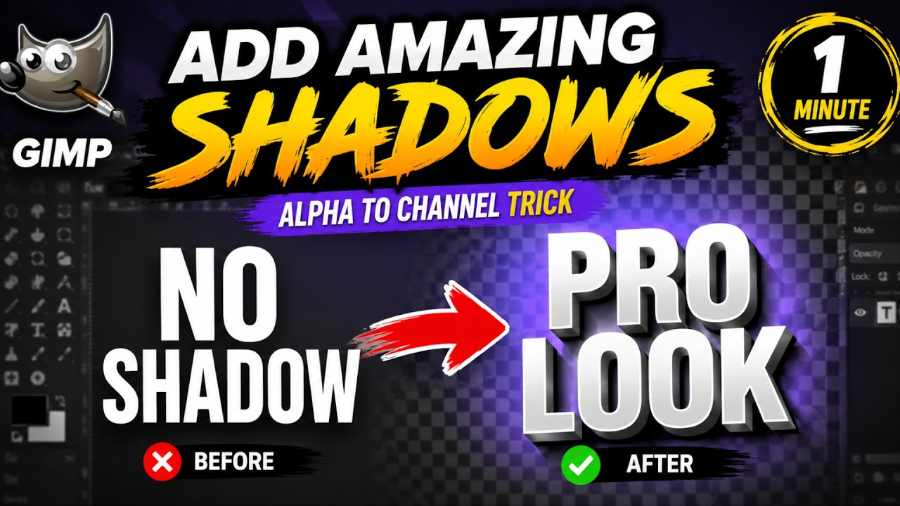 How to add shadow on text in gimp with alpha to channel - YouTube