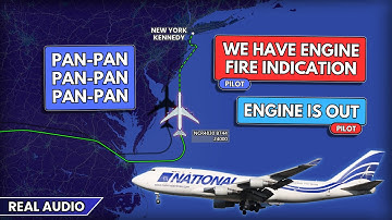 Engine FIRE indication. Engine is out. National Airlines Boeing 747 diverts to JFK Airport. Real ATC