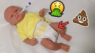 Silicone Baby Noah Sick and Changing Exploding Diaper! Routine