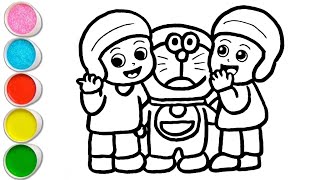 Cute Pocoyo Friends With Doraemon Drawing, Painting And Coloring For Kids And Toddlers Learn Colors