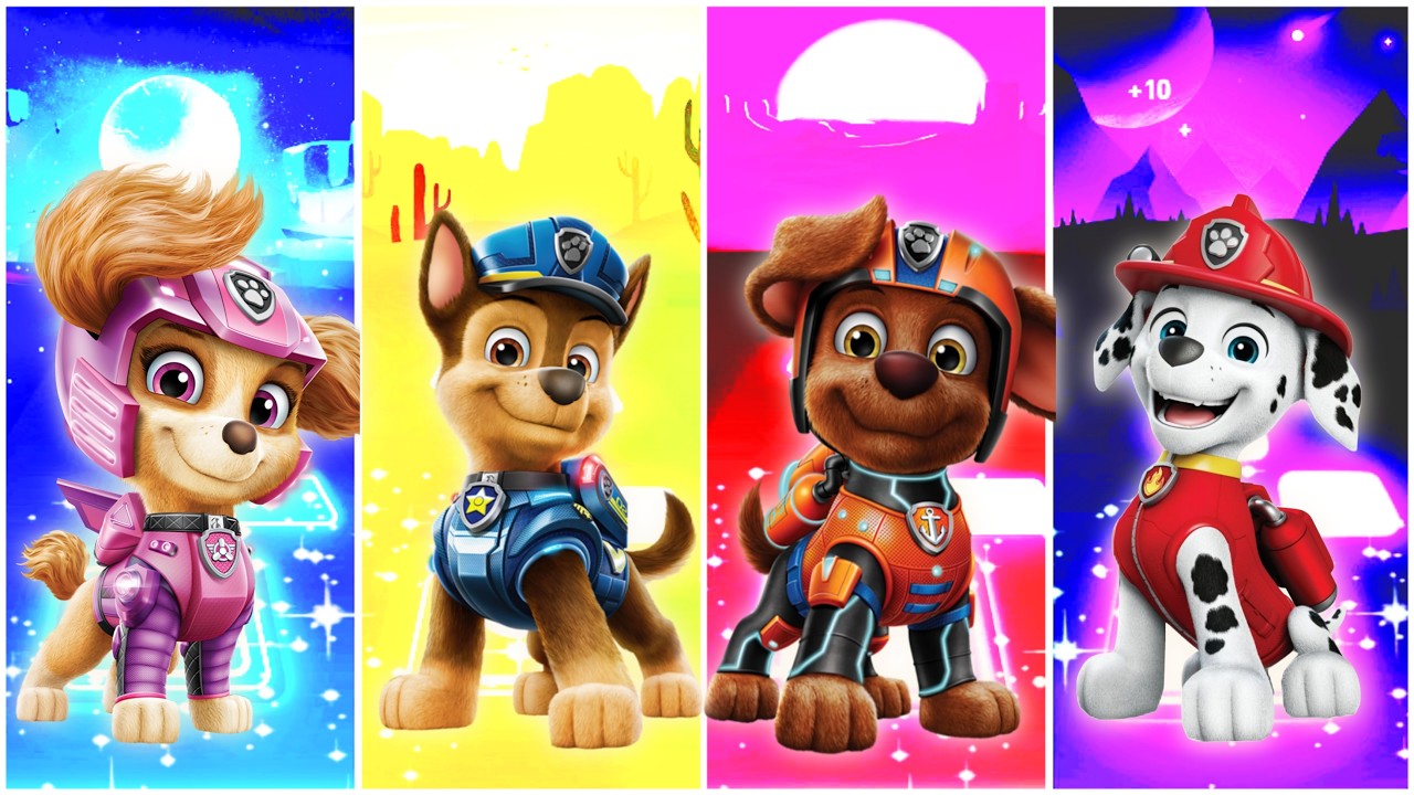 Skye 🆚 Chase 🆚 Zuma 🆚 Marshall | PAW Patrol Tiles Hop EDM Battle 🎶