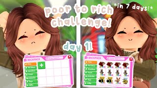 POOR TO RICH CHALLENGE in 7 DAYS!  DAY 1 | Roblox Adopt Me