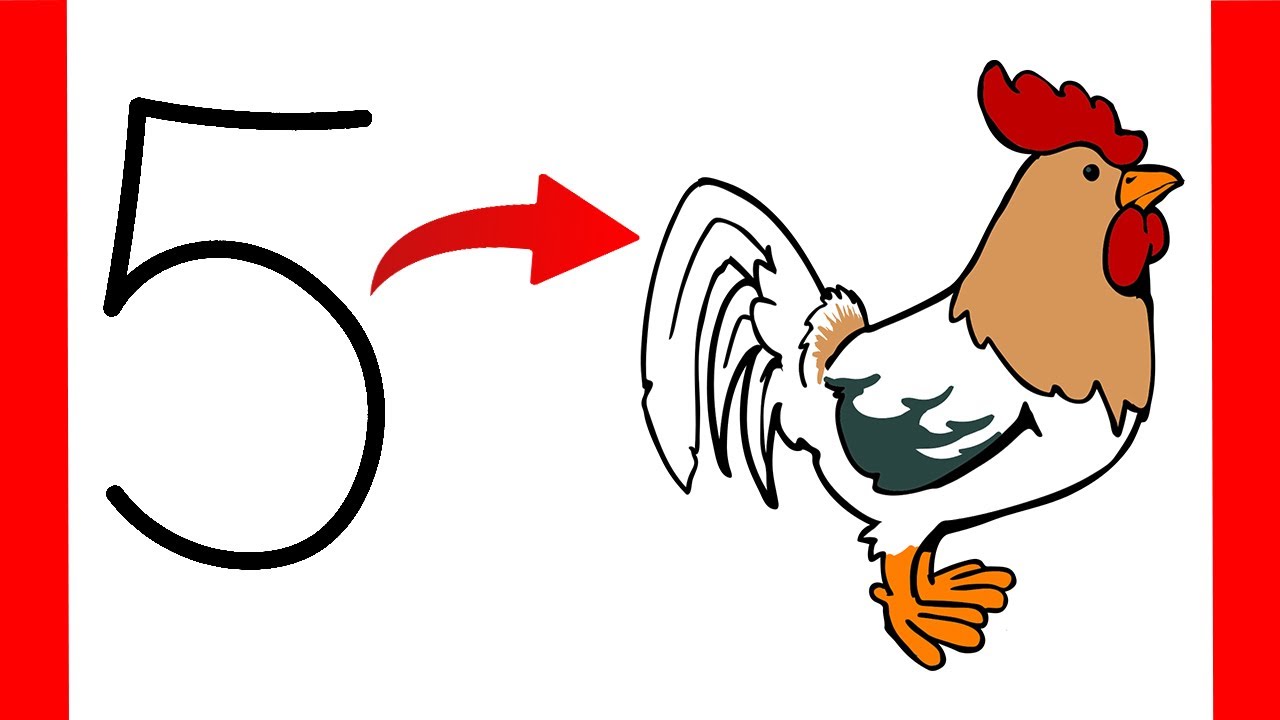 Beautiful Chicken Drawing | How to draw a Rooster From Number 5 - YouTube