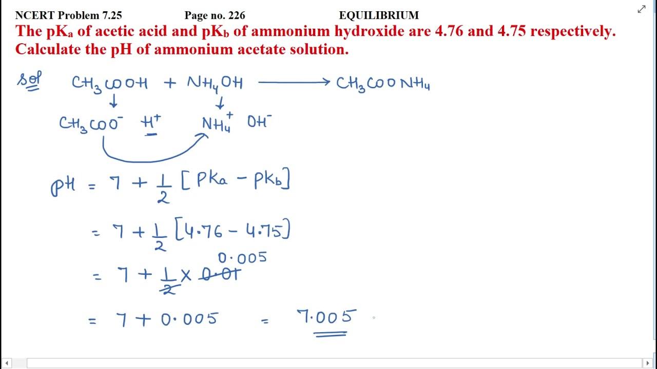 The pka of acetic acid and pkb of ammonium hydroxide are 4 76 and 4 75
