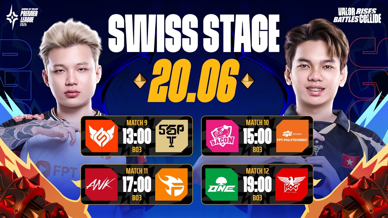 FS VS SGP | BAC VS FPL | ANK VS FPT | ONE VS KOG | SWISS STAGE - APL 2026 (NGÀY 20/06)