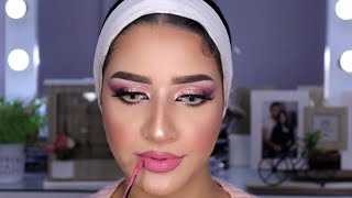 سحب العيون من غير ايلاينر مع جليتر بينك |مكياج تعليمي pink glitter make up tutorial 🌸