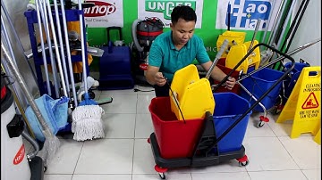 Xe vắt nước lau nhà 2 xô, xe vắt móp đôi 60 lít khung nhựa mã B-045