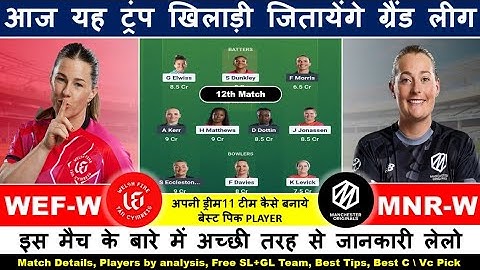 WEF-W VS MNR-W DREAM11 PREDICTION | wef-w vs mnr-w dream11 team | WEF-W VS MNR-W DREAM11 Hundred 