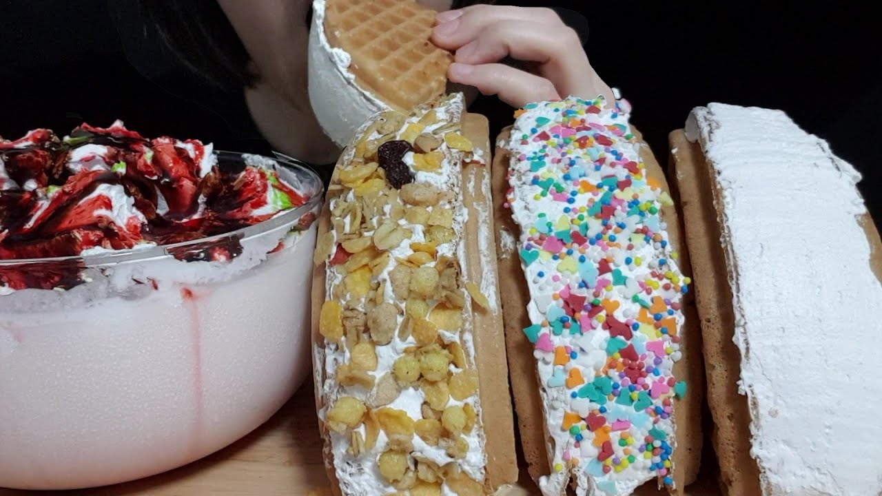 생크림 와플, 생크림 우유 먹방 fresh cream waffles mukbang