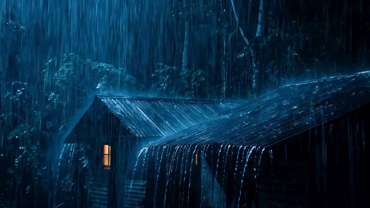 Heavy Rain Falling On Metal Roofing With Rolling Thunder For Deep Sleep And Meditation