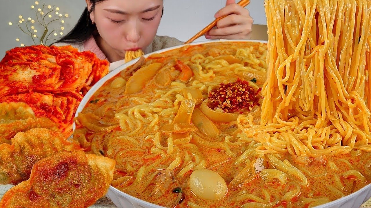 ASMR MUKBANG CREAM JJAMPPONG EATING SOUNDS 