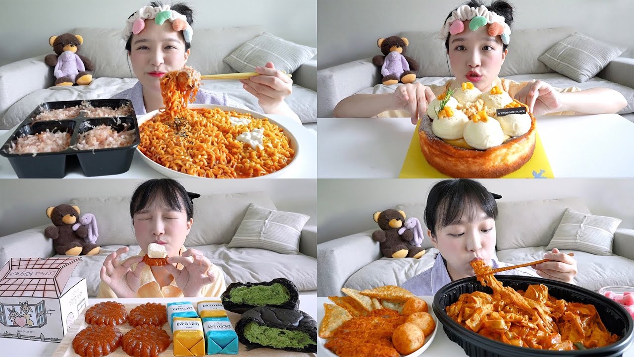 먹고싶은거 다 먹는 먹방🧸불닭볶음면 타코야끼,투썸 옥수수바스크치즈케이크,두찜 마라로제찜닭,봄날엔약과,연세우유말차크림빵 등 REALSOUND MUKBANG :D