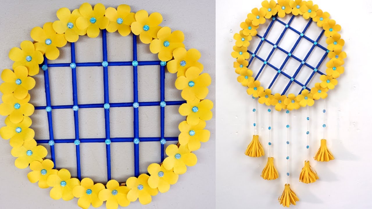 DIY Yellow Paper Flower Decoration Idea for Wall Hanging YouTube