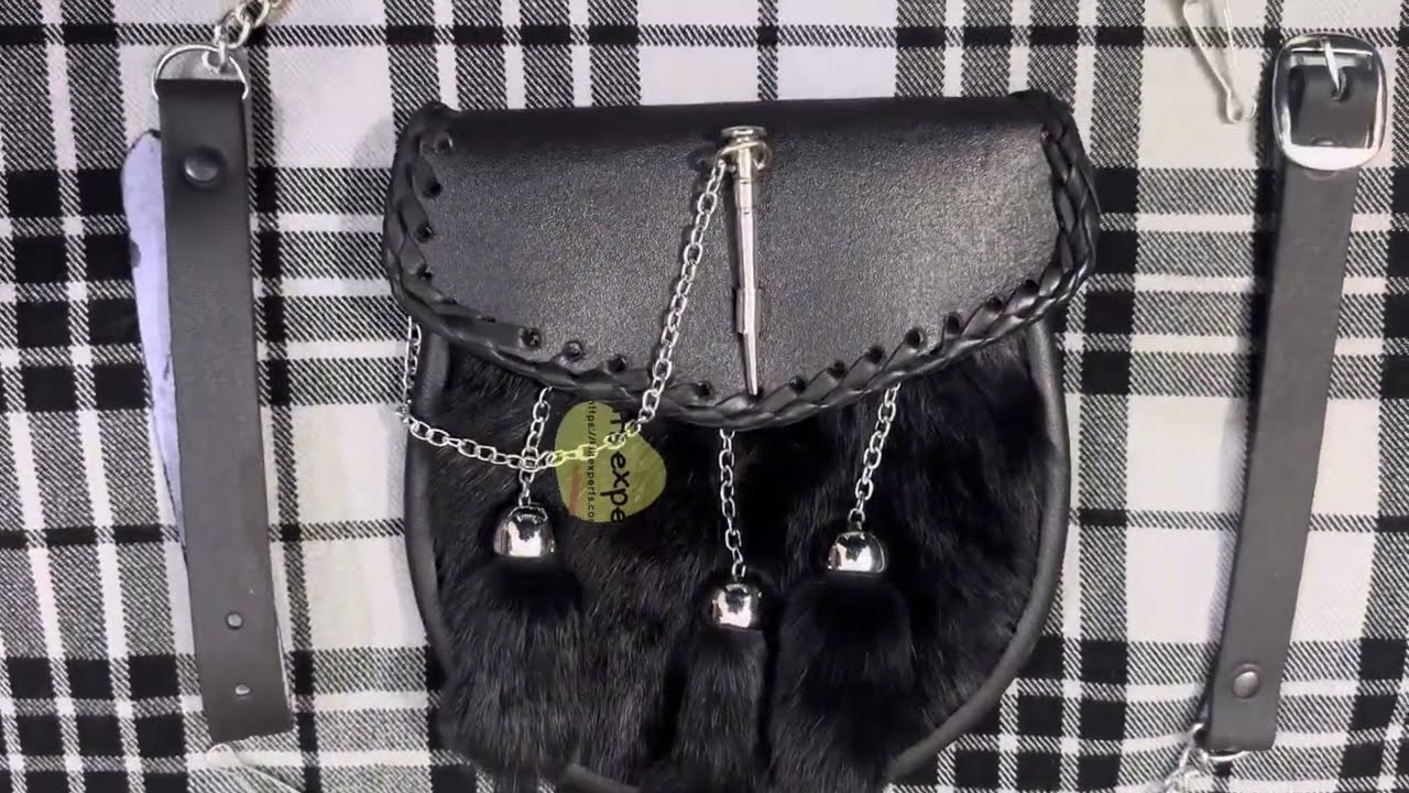Men's Semi Dress Kilt Sporran Leather Black Fur Latch Pin Scottish Half Sporrans