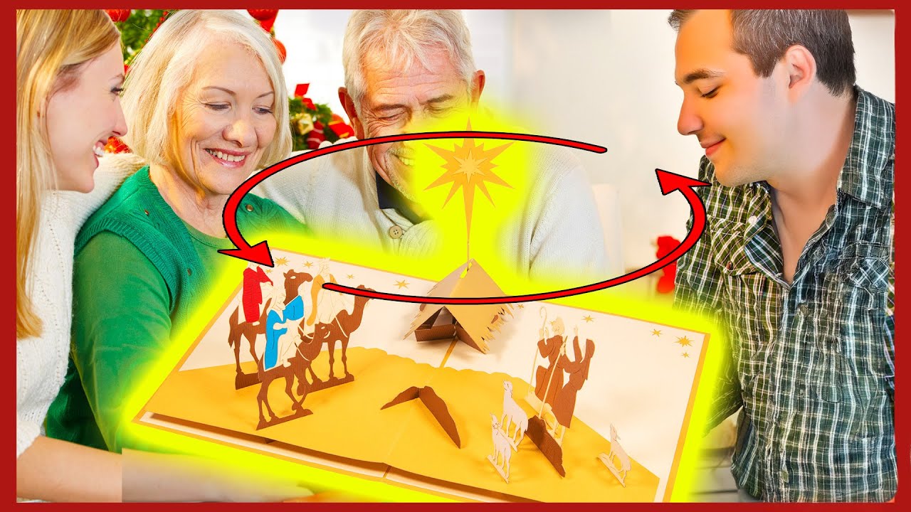 Religiöse 3D-Pop-Up-Weihnachtskarte – Krippenszene Mit Umschlag, 20,3x15,2 Cm, Lasergeschnitten