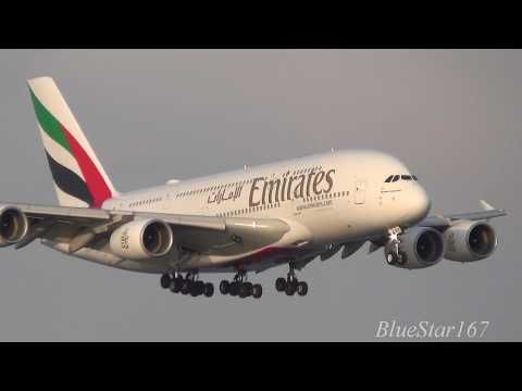 Emirates Airlines Airbus A380-800 (A6-EUH) landing at KIX/RJBB (Osaka - Kansai) RWY 24L
