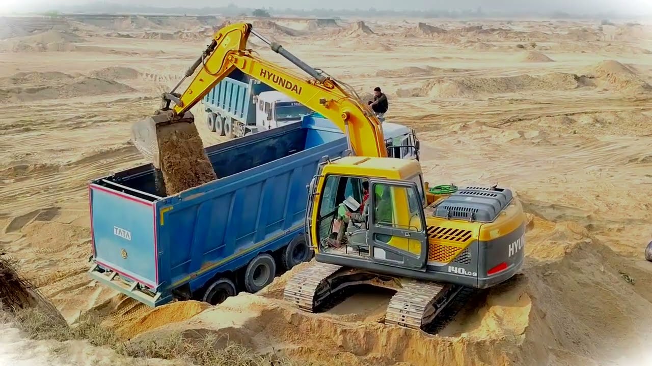 JCB 3dx Haundai 140 and tata truck 7266 and tata truck 5508 Loading 5an 