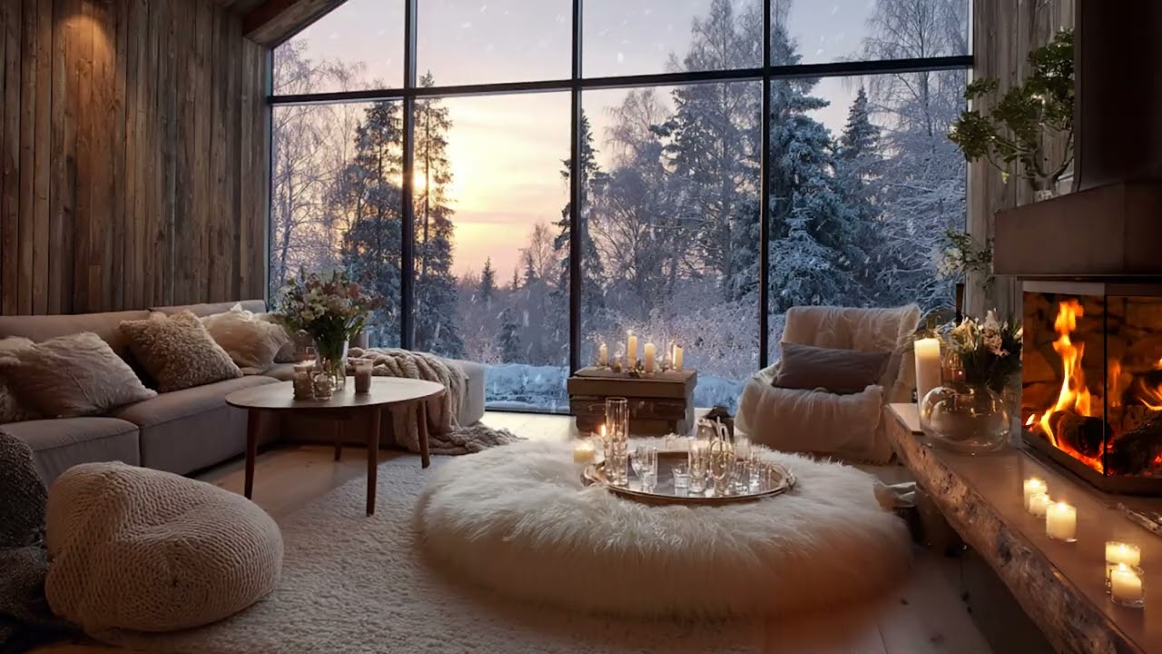 Cozy Winter Fireplace ❄️ Falling Snow & Soft Piano for Deep Focus & Relaxation