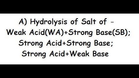 A) Hydrolysis of Salt of - Weak Acid(WA)+Strong Base(SB); SA+SB; SA+WB.