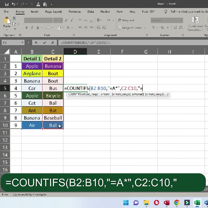 Example of using countifs formula in excel to count cells based on