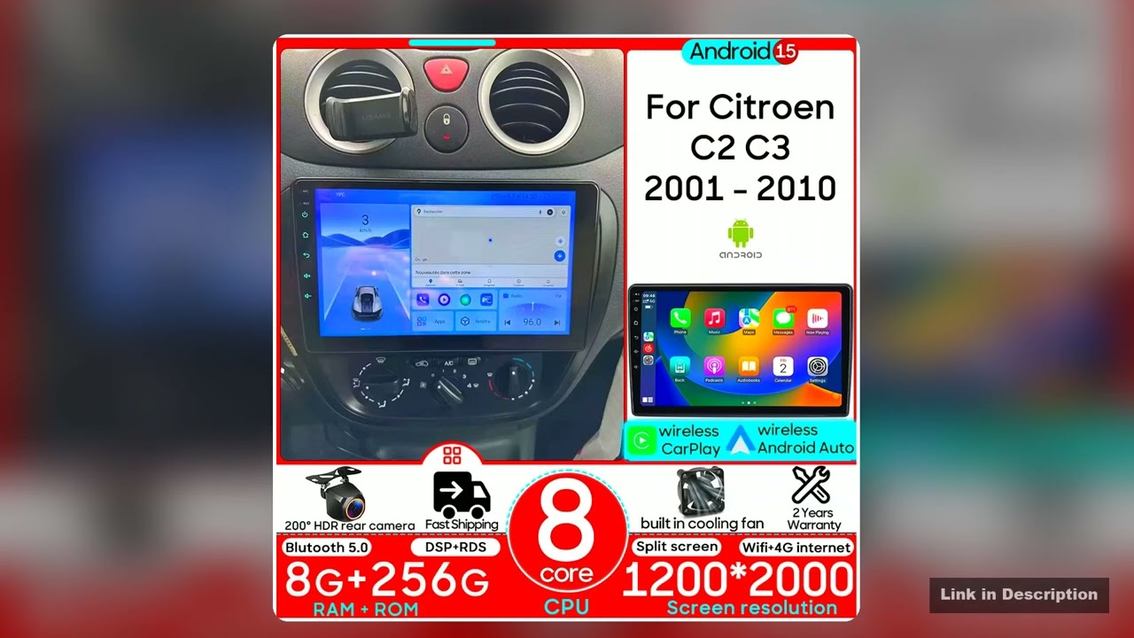 Android 15 For Citroen C2 C3 2001 2003 2010 GPS Navigation Multimedia Player Radio Stereo Wireless