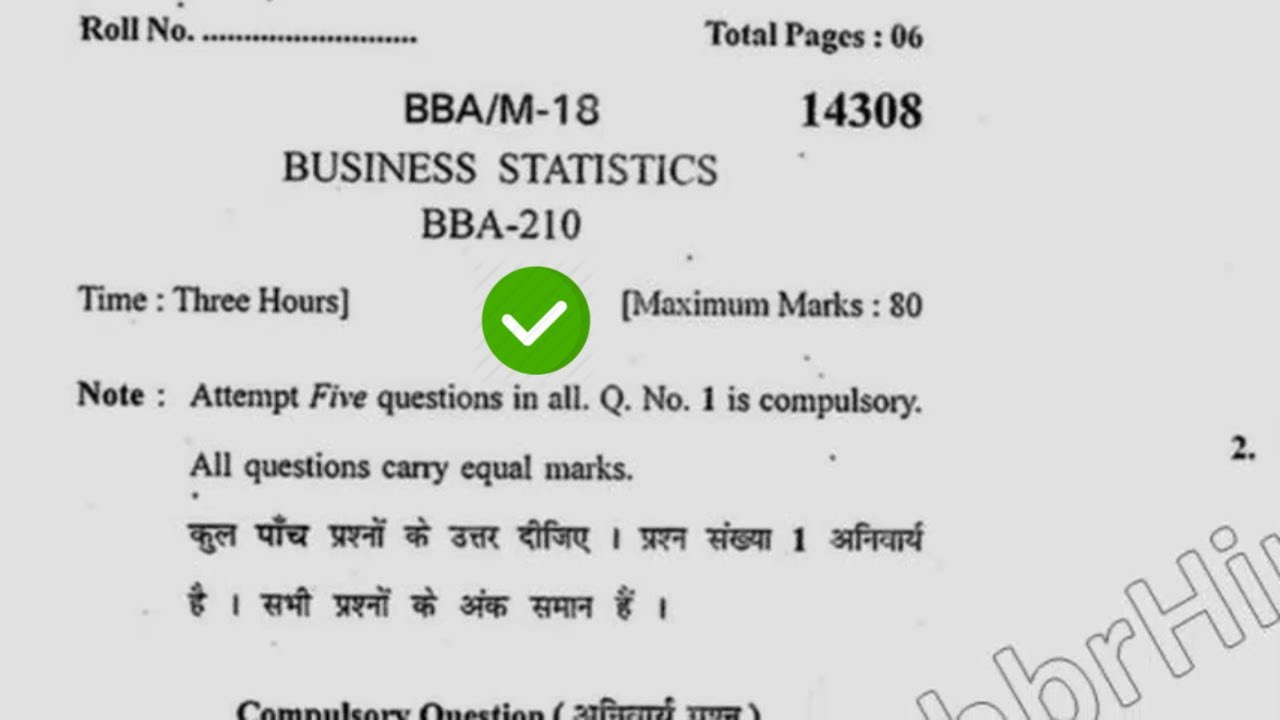 2018 Kuk BBA 4th Sem Business Statistics Question Paper