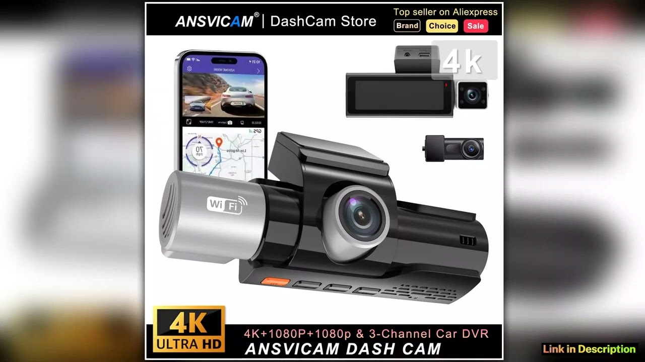 3 Channel Dash Cam 4K UHD Front Rear Interior Car Camera with GPS WiFi Night Vision Loop Recording