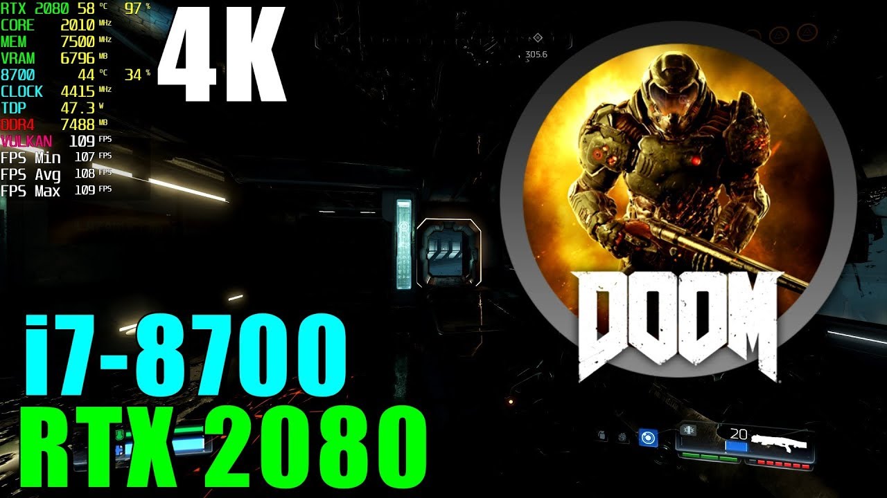 DOOM 2016 RTX 2080 OC & i7 8700@4.4GHZ [ Ultra - 4K ]