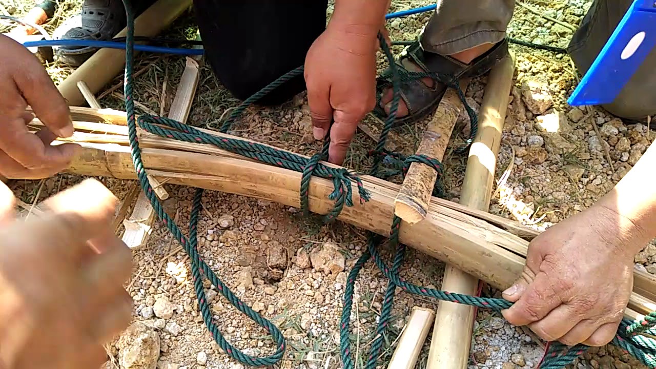 บ้านไม้ไผ่ EP6 (การมัดไม้ไผ่ด้วยเชือกให้แน่นเพื่อทำโครงสร้างหลังคา)