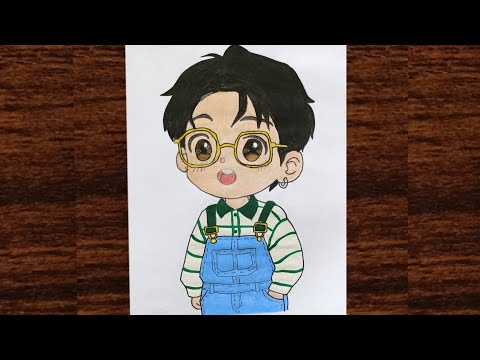 How I draw BTS Jungkook Chibi character 💜✨ Acrylic Painting and sketch 🎨🖌️ #bts #jungkook