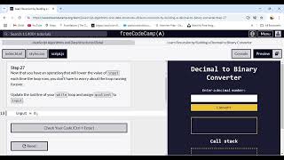 Learn Recursion by Building a Decimal to Binary Converter  Step 27   freeCodeCamp.org