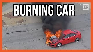 Firemen Respond to Car Erupting in Flames in Middle of Intersection