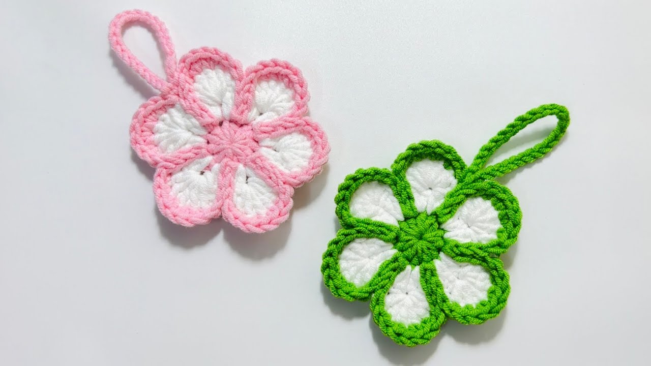 Crochet Flower Keychain | Móc hoa làm móc treo chìa khoá túi xách dễ dàng cho người mới bắt đầu