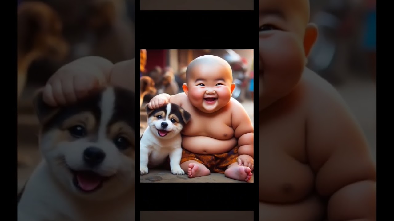 Little monk so cute with dog