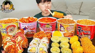 ASMR MUKBANG 편의점 핵불닭 미니!! 떡볶이 &amp; 핫도그 &amp; 김밥 FIRE Noodle &amp; HOT DOG &amp; GIMBAP EATING SOUND!