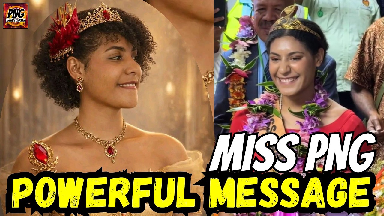 Мисс Папуа-Новая Гвинея, Иампела Попена, возвращается домой, где ее встречают с большим энтузиазм...