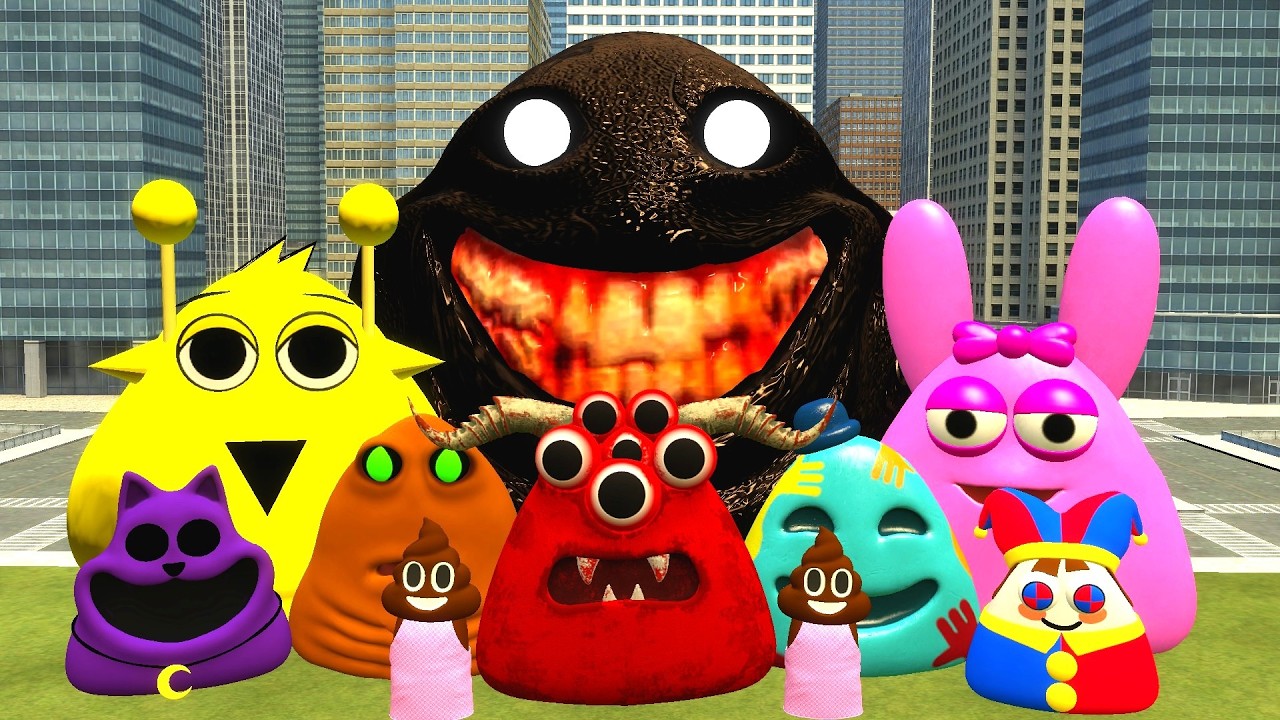 🏙️SPARTAN KICKING POU BOU FAMILY FROM BOUS REVENGE Of POU and SPRUNKI POU in BIG CITY Garrys Mod!