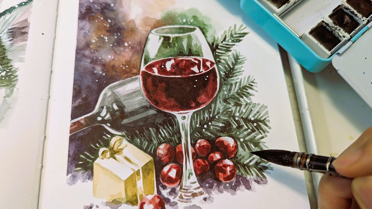 Painting a Glass of Wine with Watercolor 🍷 Happy New Year!