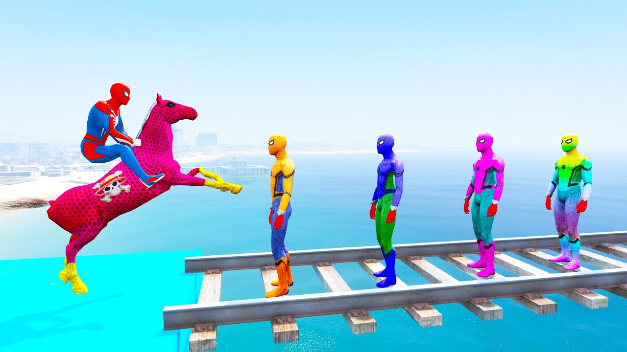 TUNG TUNG TUNG SAHUR against Superheroes Cow in Bridge Shark Spiders Ride ► Spider-Man GTA 5 Animals