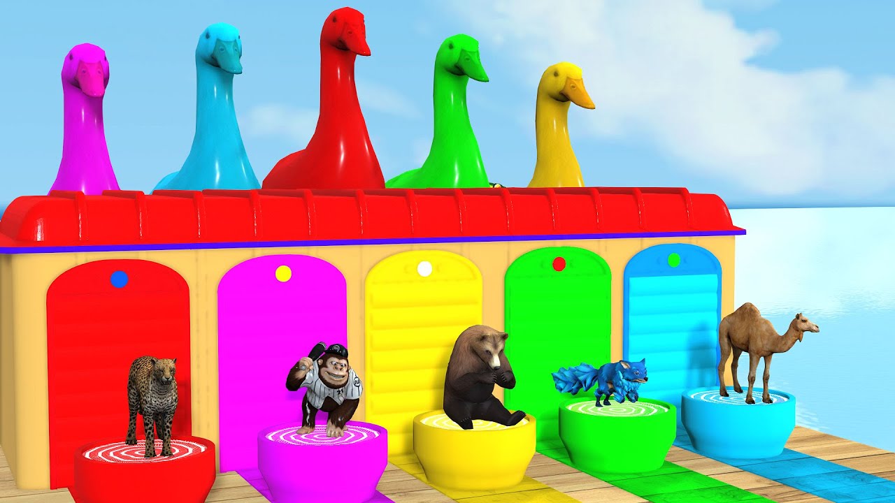Long Slide Game With Cow Elephant Gorilla Hippopotamus Tiger - 3d Animal Game - Funny 3d Animals