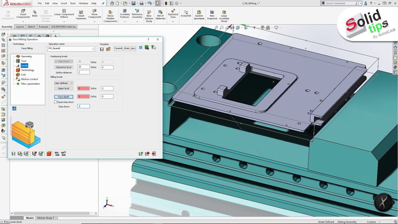 SOLIDCAM Tutorial "Operación Facemilling" - YouTube
