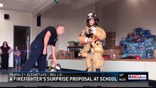 Firefighter pulls off surprise proposal at local school