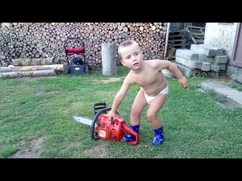 The Best Baby Professional starts the Husqvarna 235 chainsaw