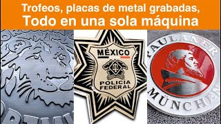 Trofeos, medallas, placas de metal grabadas, placa de policía, todo en una sola máquina