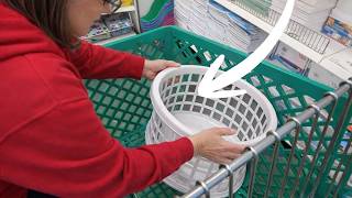 Everyone will be buying Dollar Store laundry baskets when they see her brilliant living room idea!
